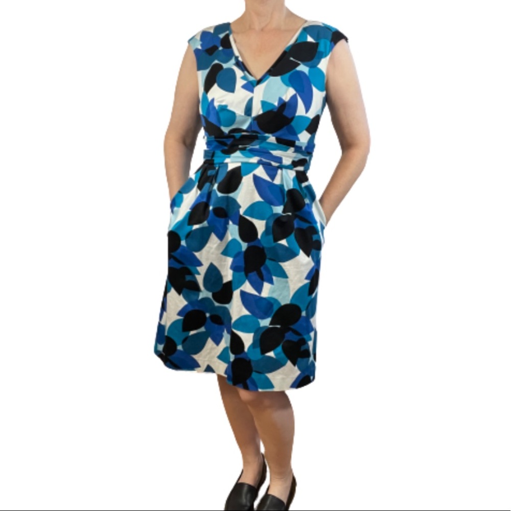 Marvin Richards Blue Black White Floral Dress Cocktail Formal Wedding Size 8
